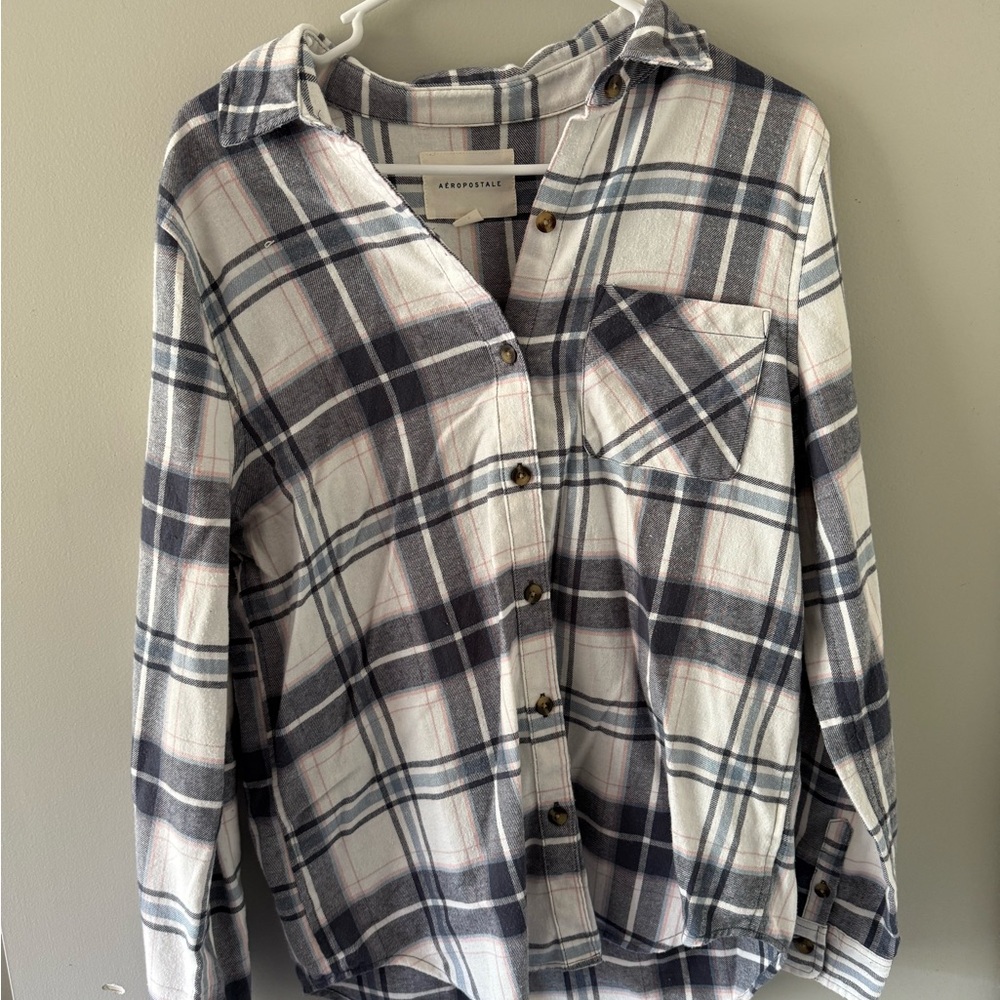 Aeropostale Blue and Pink Flannel